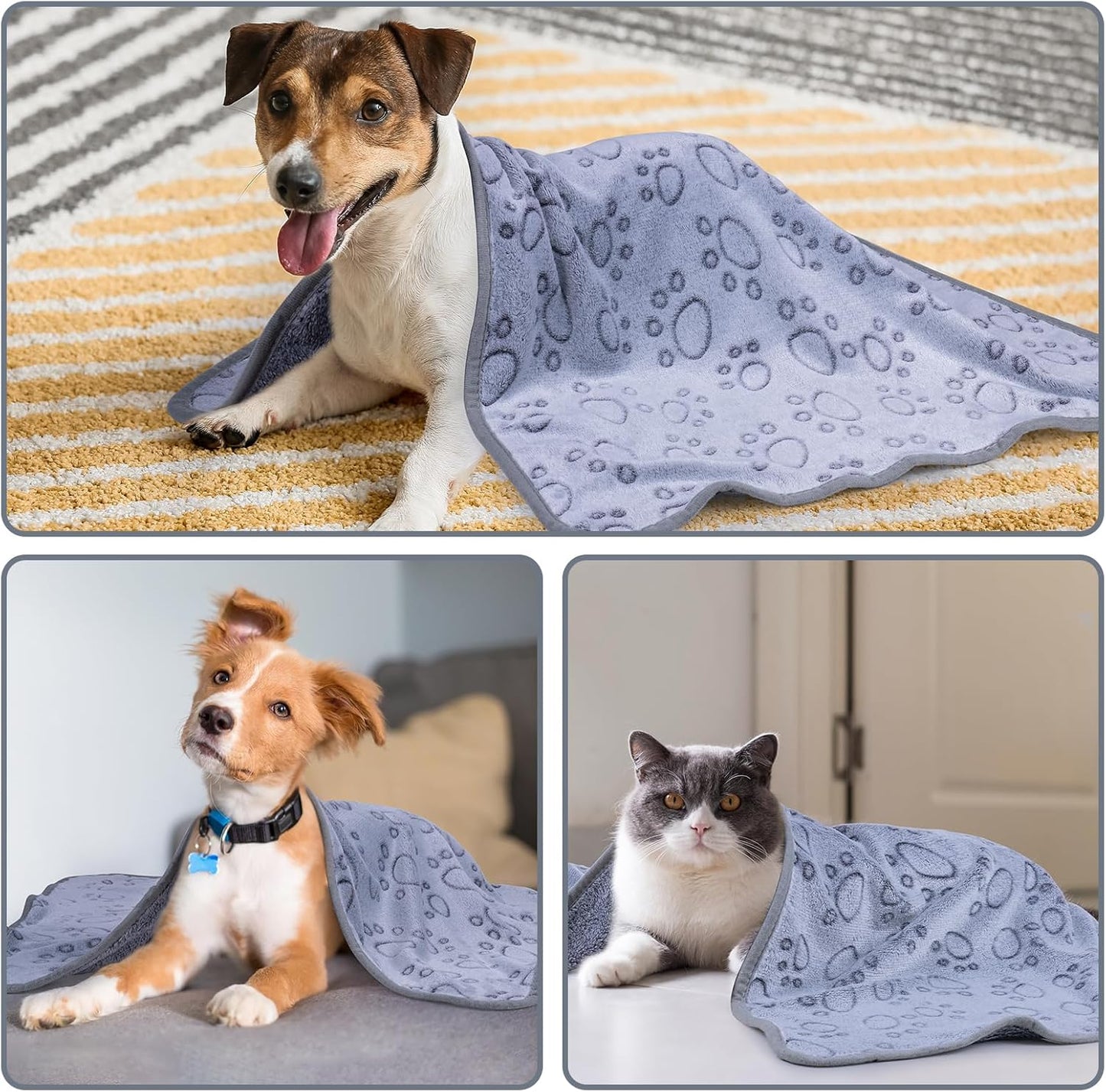 1 Pack 3 Dog Blankets, Soft Fluffy Fleece Pet Blanket Warm Sleep Mat Paw Print Design Puppy Kitten Throw Blanket Doggy Mat, Blanket for Dogs