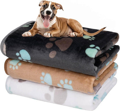 1 Pack 3 Dog Blankets, Soft Fluffy Fleece Pet Blanket Warm Sleep Mat Paw Print Design Puppy Kitten Throw Blanket Doggy Mat, Blanket for Dogs