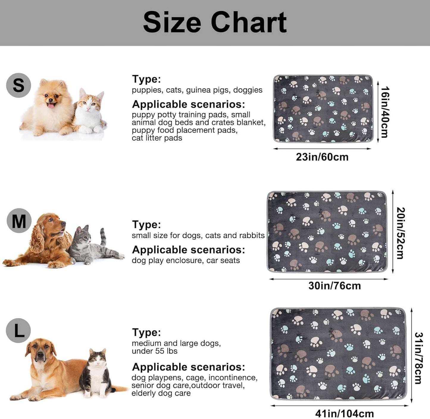 1 Pack 3 Dog Blankets, Soft Fluffy Fleece Pet Blanket Warm Sleep Mat Paw Print Design Puppy Kitten Throw Blanket Doggy Mat, Blanket for Dogs
