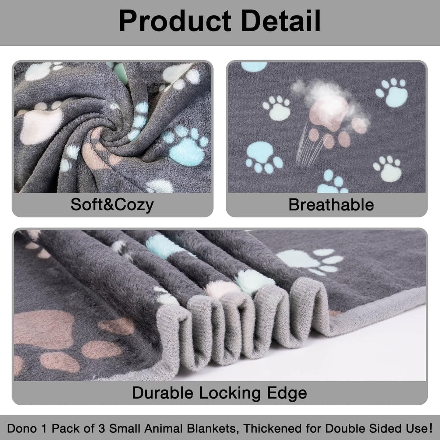 1 Pack 3 Dog Blankets, Soft Fluffy Fleece Pet Blanket Warm Sleep Mat Paw Print Design Puppy Kitten Throw Blanket Doggy Mat, Blanket for Dogs