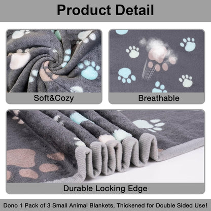 1 Pack 3 Dog Blankets, Soft Fluffy Fleece Pet Blanket Warm Sleep Mat Paw Print Design Puppy Kitten Throw Blanket Doggy Mat, Blanket for Dogs