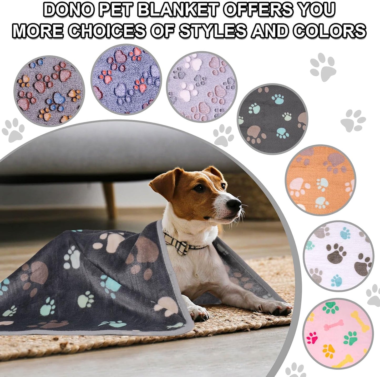 1 Pack 3 Dog Blankets, Soft Fluffy Fleece Pet Blanket Warm Sleep Mat Paw Print Design Puppy Kitten Throw Blanket Doggy Mat, Blanket for Dogs