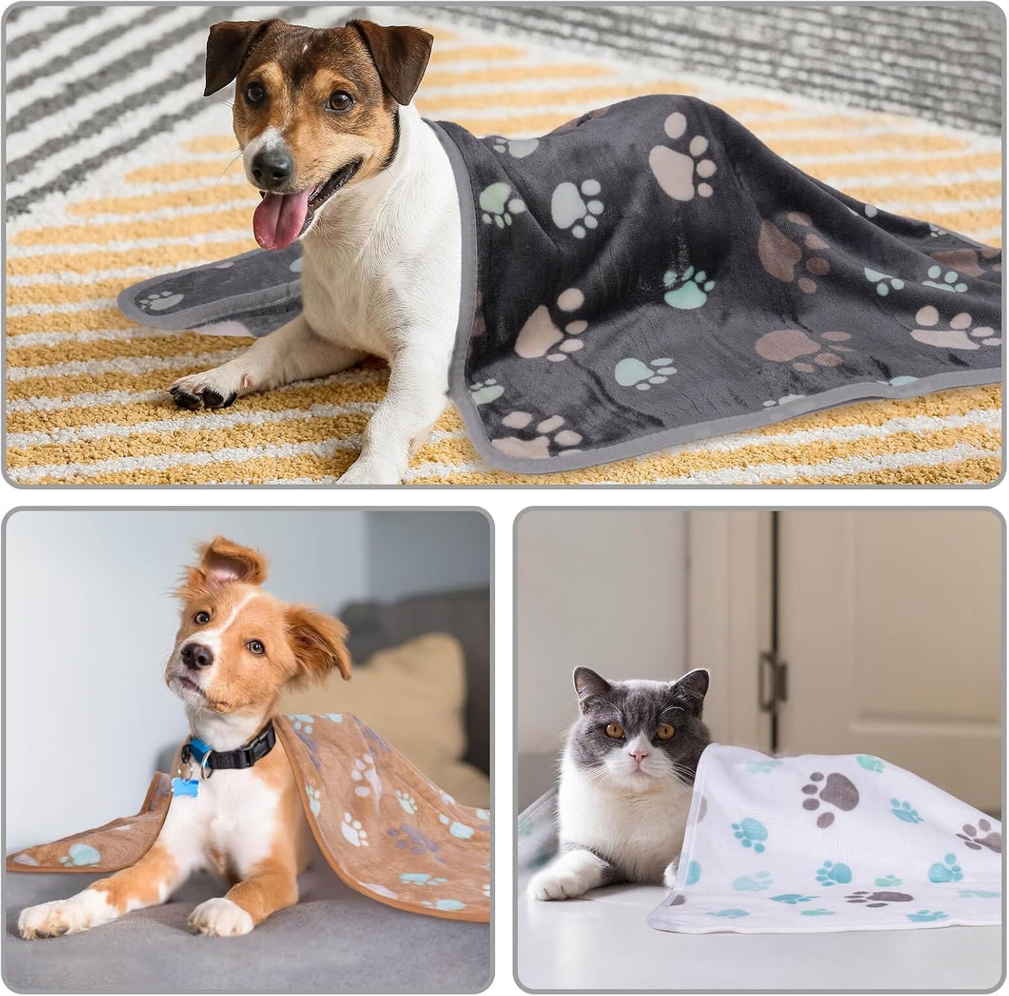 1 Pack 3 Dog Blankets, Soft Fluffy Fleece Pet Blanket Warm Sleep Mat Paw Print Design Puppy Kitten Throw Blanket Doggy Mat, Blanket for Dogs
