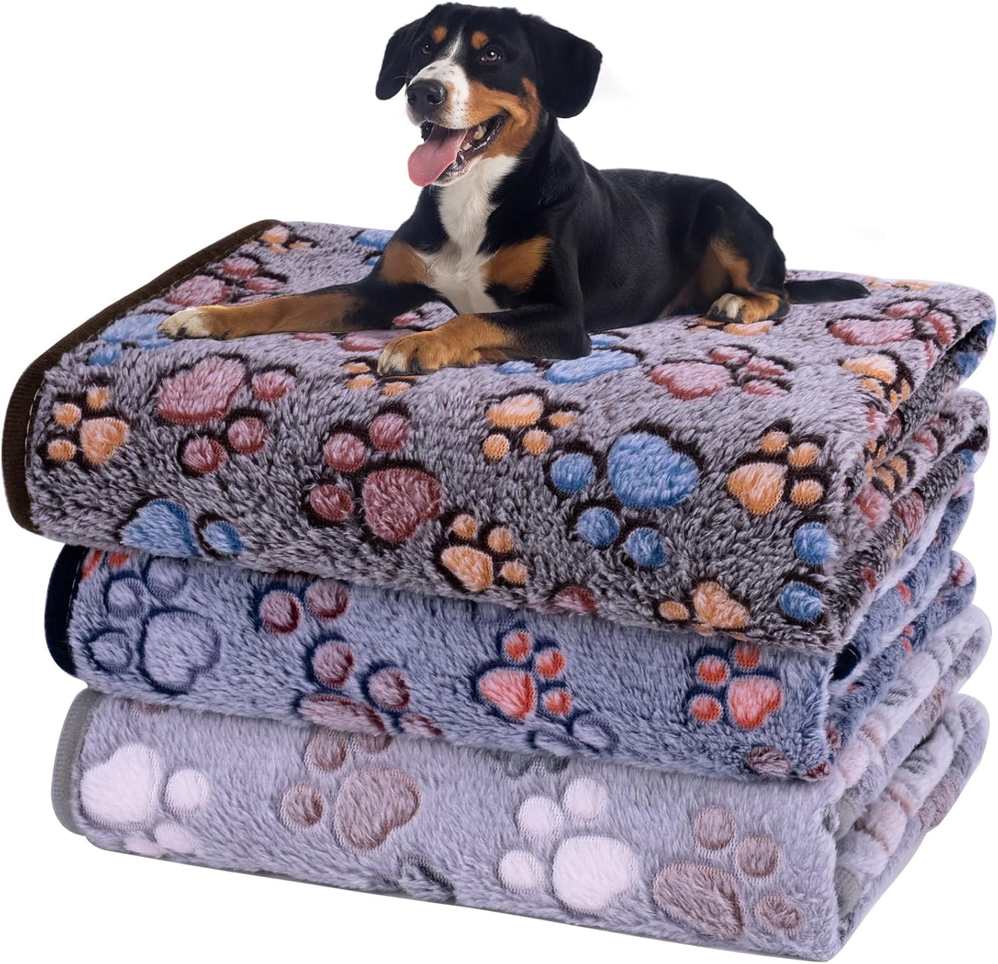 1 Pack 3 Dog Blankets, Soft Fluffy Fleece Pet Blanket Warm Sleep Mat Paw Print Design Puppy Kitten Throw Blanket Doggy Mat, Blanket for Dogs