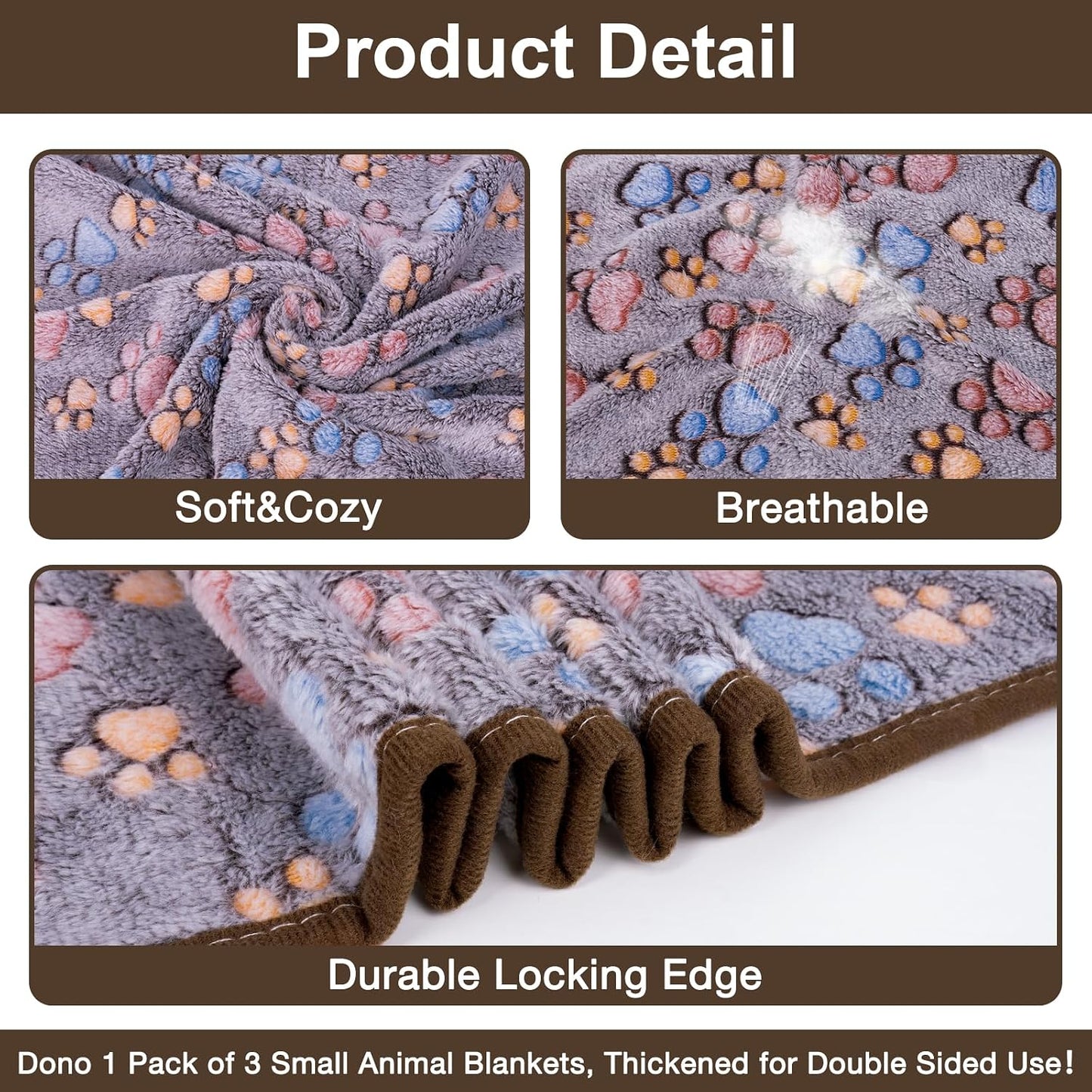 1 Pack 3 Dog Blankets, Soft Fluffy Fleece Pet Blanket Warm Sleep Mat Paw Print Design Puppy Kitten Throw Blanket Doggy Mat, Blanket for Dogs