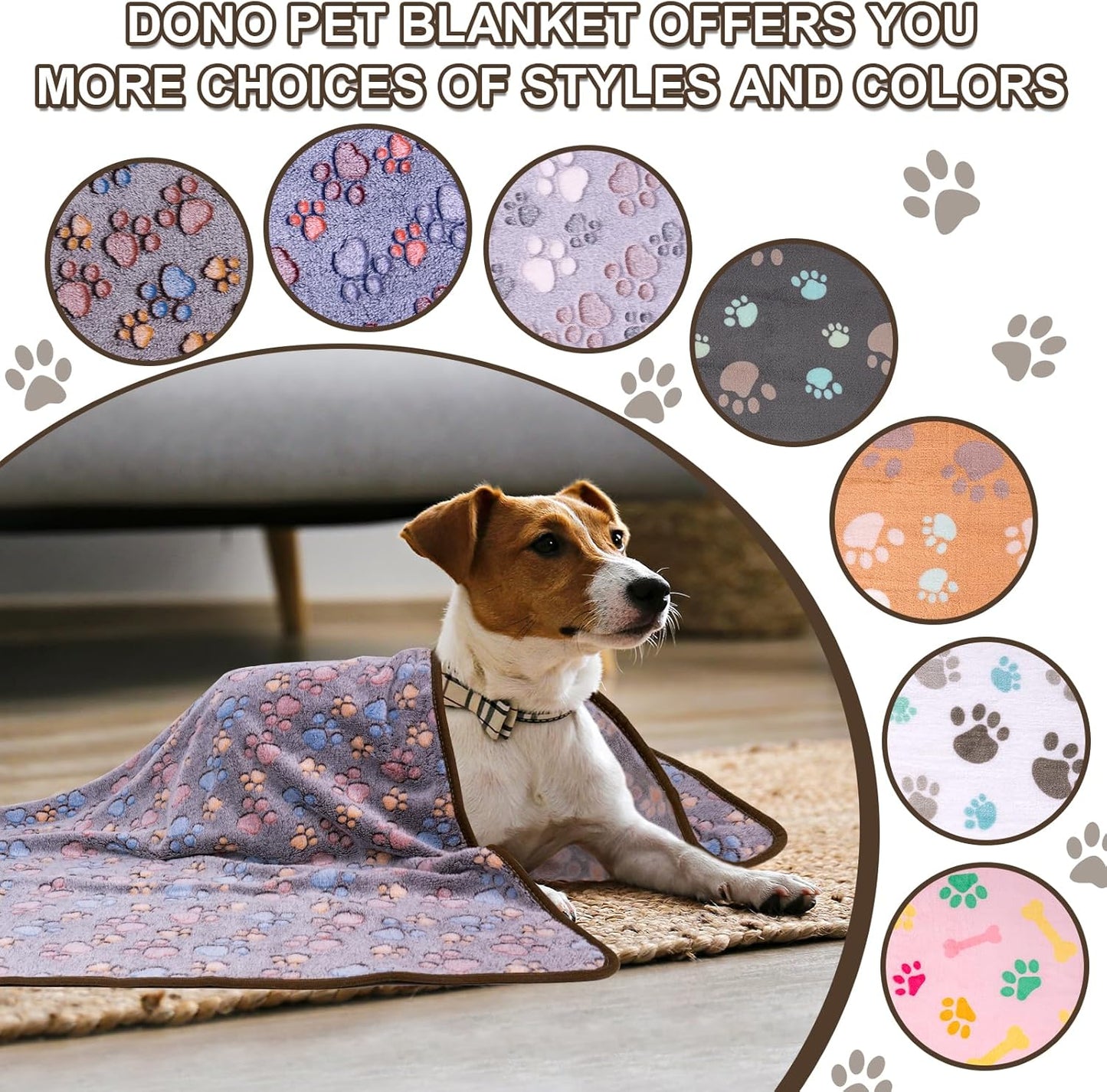 1 Pack 3 Dog Blankets, Soft Fluffy Fleece Pet Blanket Warm Sleep Mat Paw Print Design Puppy Kitten Throw Blanket Doggy Mat, Blanket for Dogs
