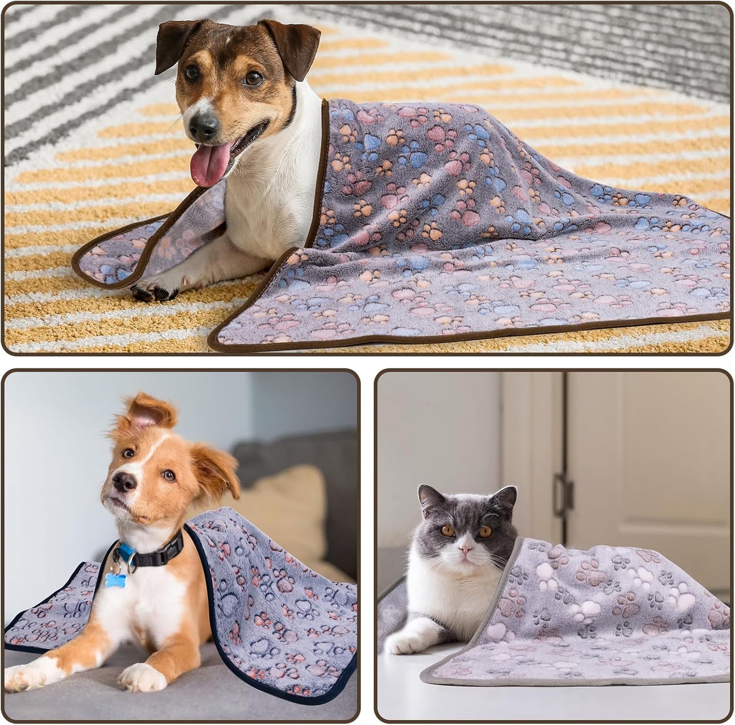 1 Pack 3 Dog Blankets, Soft Fluffy Fleece Pet Blanket Warm Sleep Mat Paw Print Design Puppy Kitten Throw Blanket Doggy Mat, Blanket for Dogs