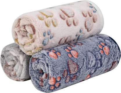 1 Pack 3 Dog Blankets, Soft Fluffy Fleece Pet Blanket Warm Sleep Mat Paw Print Design Puppy Kitten Throw Blanket Doggy Mat, Blanket for Dogs