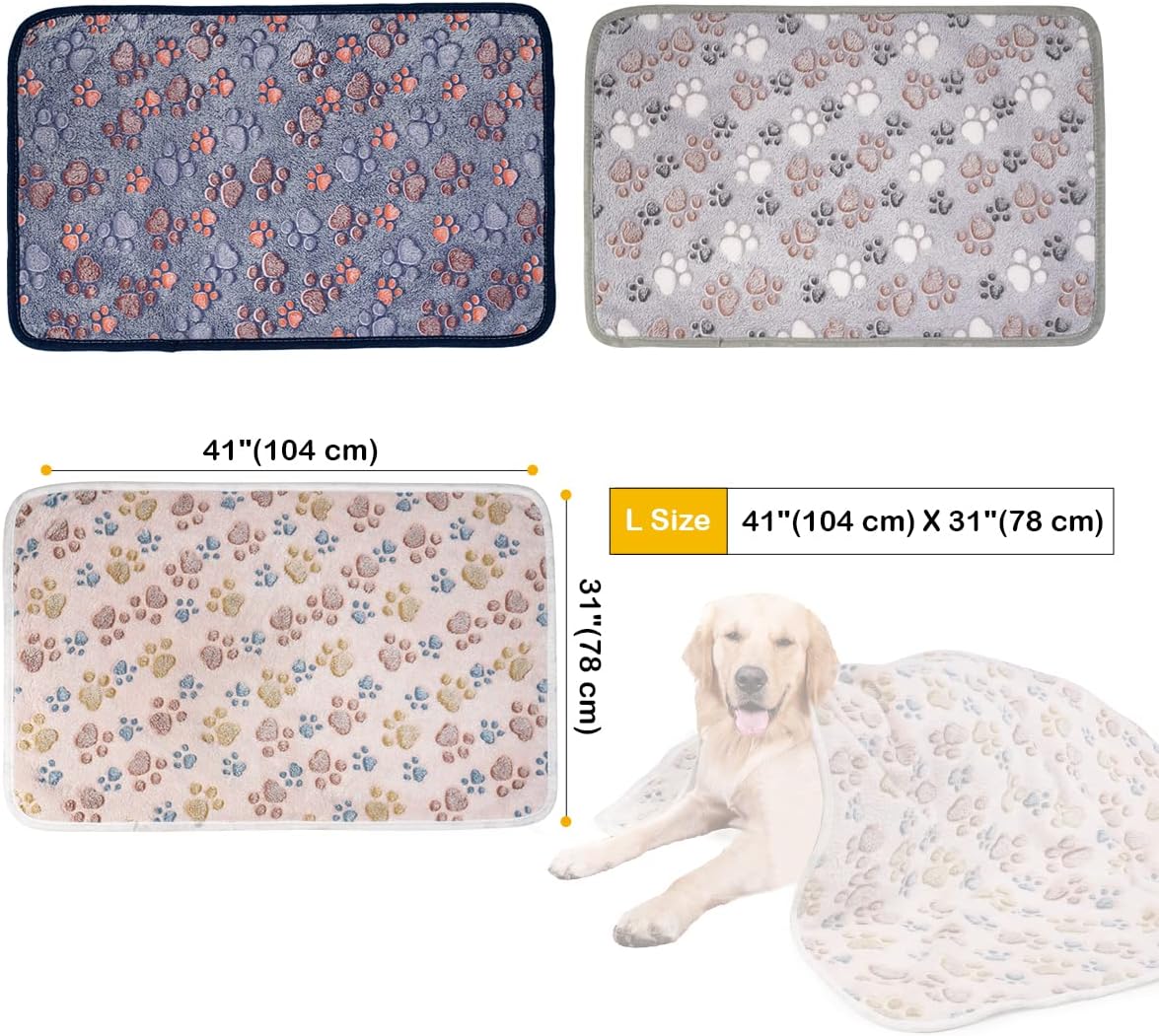 1 Pack 3 Dog Blankets, Soft Fluffy Fleece Pet Blanket Warm Sleep Mat Paw Print Design Puppy Kitten Throw Blanket Doggy Mat, Blanket for Dogs