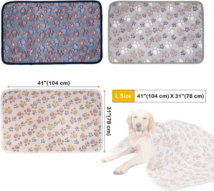 1 Pack 3 Dog Blankets, Soft Fluffy Fleece Pet Blanket Warm Sleep Mat Paw Print Design Puppy Kitten Throw Blanket Doggy Mat, Blanket for Dogs