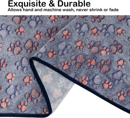 1 Pack 3 Dog Blankets, Soft Fluffy Fleece Pet Blanket Warm Sleep Mat Paw Print Design Puppy Kitten Throw Blanket Doggy Mat, Blanket for Dogs