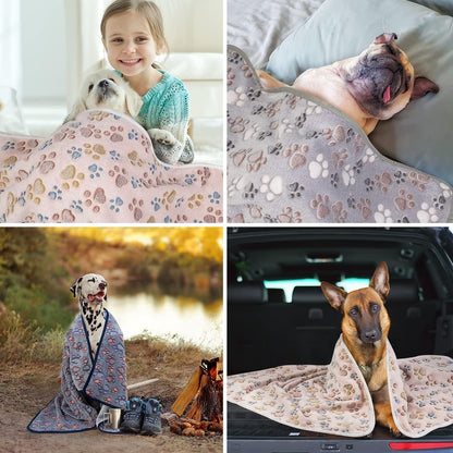 1 Pack 3 Dog Blankets, Soft Fluffy Fleece Pet Blanket Warm Sleep Mat Paw Print Design Puppy Kitten Throw Blanket Doggy Mat, Blanket for Dogs