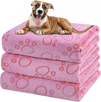 1 Pack 3 Dog Blankets, Soft Fluffy Fleece Pet Blanket Warm Sleep Mat Paw Print Design Puppy Kitten Throw Blanket Doggy Mat, Blanket for Dogs