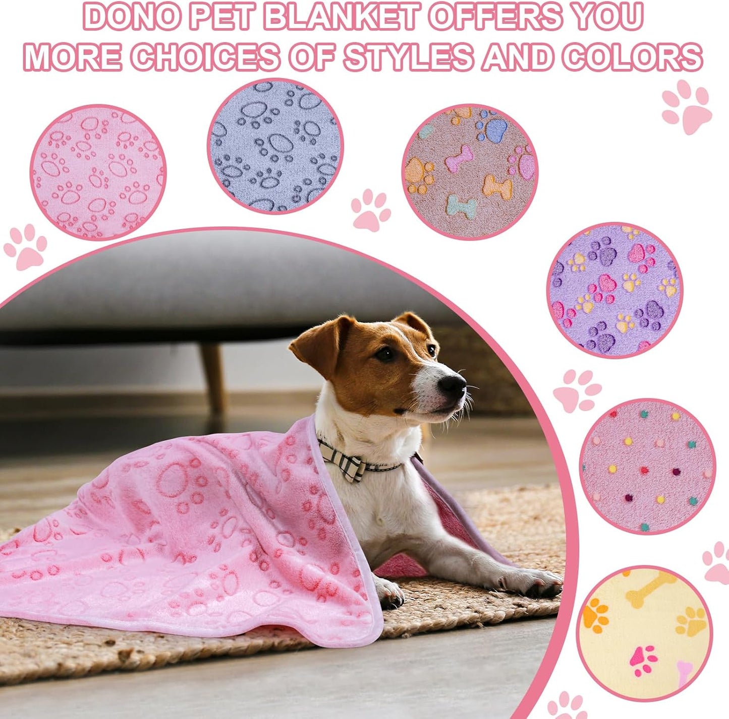 1 Pack 3 Dog Blankets, Soft Fluffy Fleece Pet Blanket Warm Sleep Mat Paw Print Design Puppy Kitten Throw Blanket Doggy Mat, Blanket for Dogs