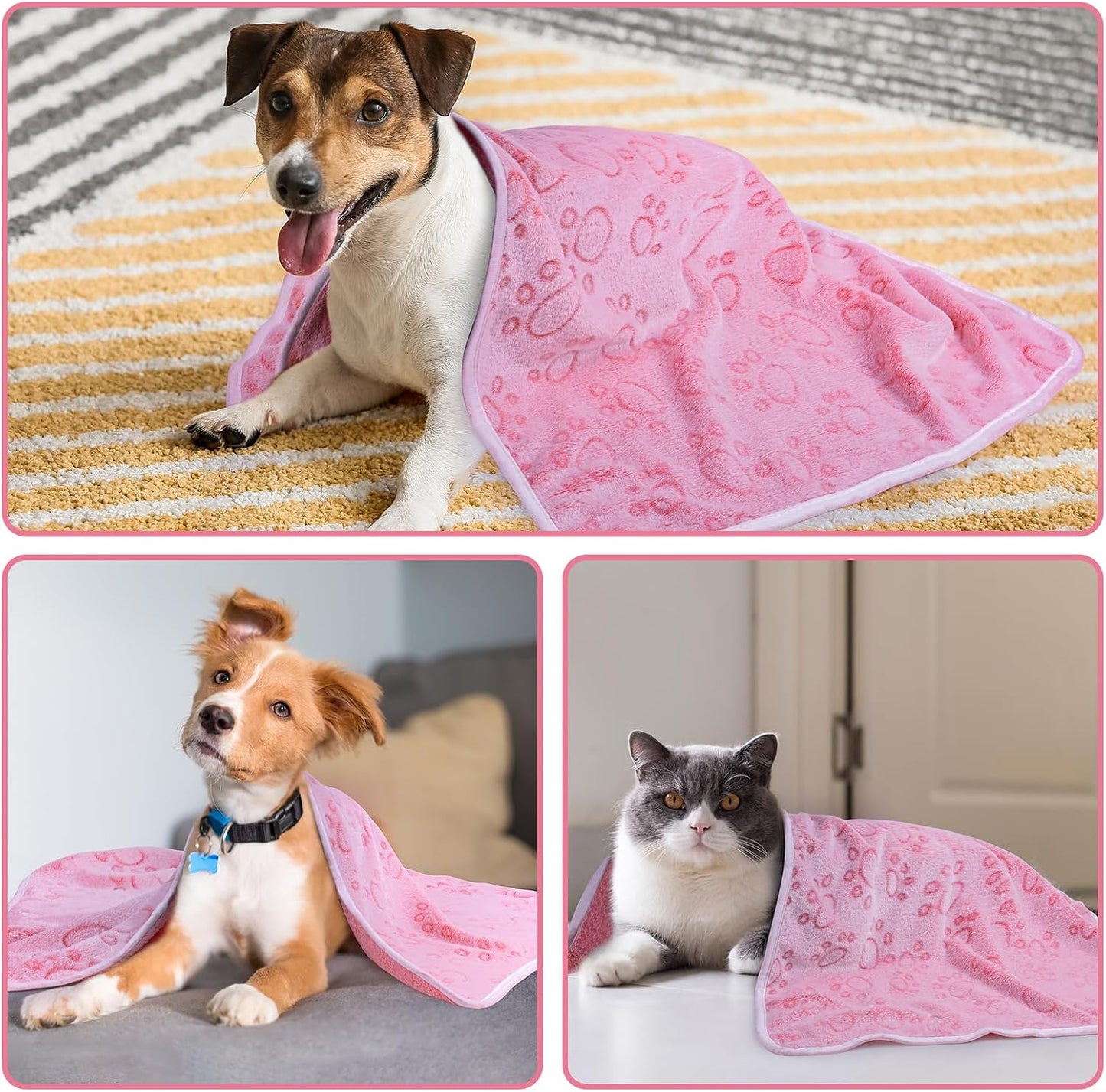 1 Pack 3 Dog Blankets, Soft Fluffy Fleece Pet Blanket Warm Sleep Mat Paw Print Design Puppy Kitten Throw Blanket Doggy Mat, Blanket for Dogs
