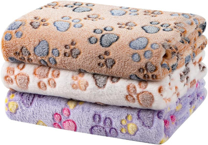 1 Pack 3 Dog Blankets, Soft Fluffy Fleece Pet Blanket Warm Sleep Mat Paw Print Design Puppy Kitten Throw Blanket Doggy Mat, Blanket for Dogs
