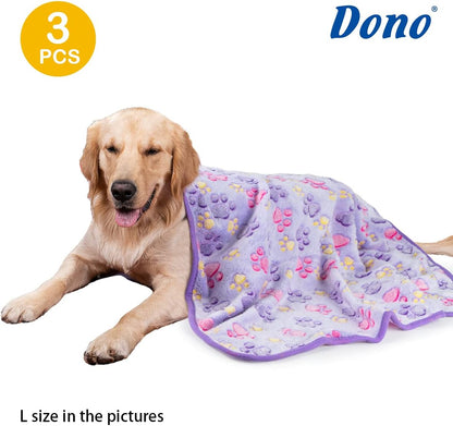 1 Pack 3 Dog Blankets, Soft Fluffy Fleece Pet Blanket Warm Sleep Mat Paw Print Design Puppy Kitten Throw Blanket Doggy Mat, Blanket for Dogs