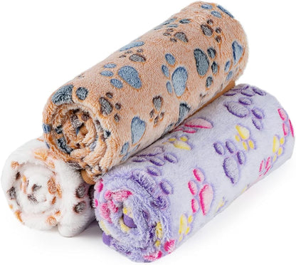 1 Pack 3 Dog Blankets, Soft Fluffy Fleece Pet Blanket Warm Sleep Mat Paw Print Design Puppy Kitten Throw Blanket Doggy Mat, Blanket for Dogs