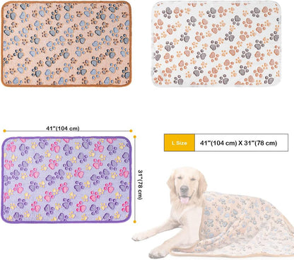 1 Pack 3 Dog Blankets, Soft Fluffy Fleece Pet Blanket Warm Sleep Mat Paw Print Design Puppy Kitten Throw Blanket Doggy Mat, Blanket for Dogs