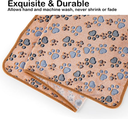 1 Pack 3 Dog Blankets, Soft Fluffy Fleece Pet Blanket Warm Sleep Mat Paw Print Design Puppy Kitten Throw Blanket Doggy Mat, Blanket for Dogs