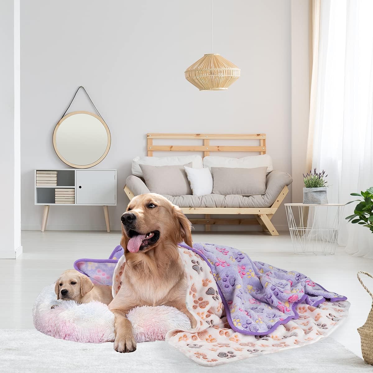 1 Pack 3 Dog Blankets, Soft Fluffy Fleece Pet Blanket Warm Sleep Mat Paw Print Design Puppy Kitten Throw Blanket Doggy Mat, Blanket for Dogs
