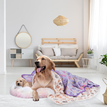 1 Pack 3 Dog Blankets, Soft Fluffy Fleece Pet Blanket Warm Sleep Mat Paw Print Design Puppy Kitten Throw Blanket Doggy Mat, Blanket for Dogs