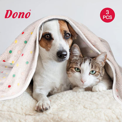 1 Pack 3 Dog Blankets, Soft Fluffy Fleece Pet Blanket Warm Sleep Mat Paw Print Design Puppy Kitten Throw Blanket Doggy Mat, Blanket for Dogs