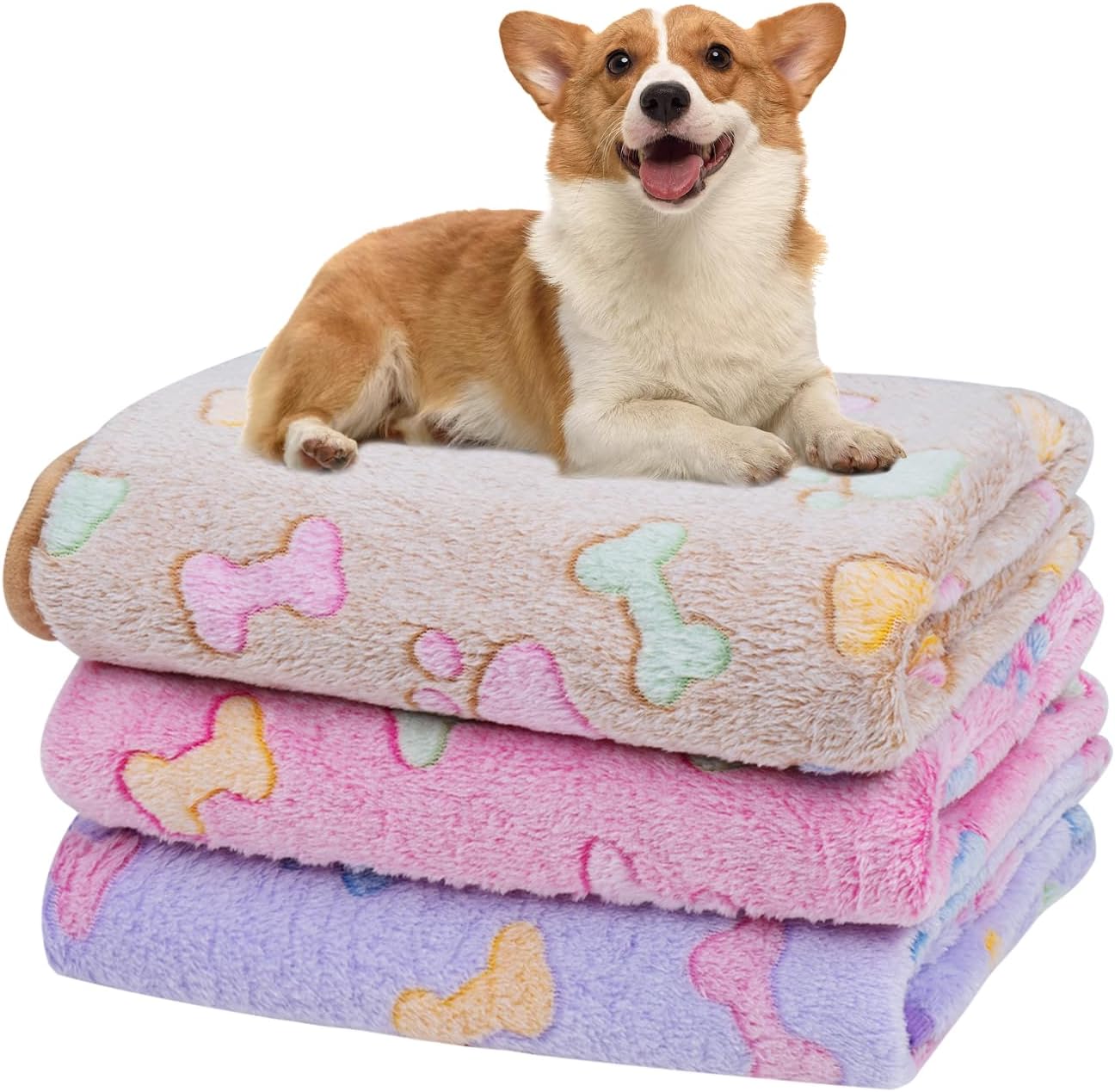 1 Pack 3 Dog Blankets, Soft Fluffy Fleece Pet Blanket Warm Sleep Mat Paw Print Design Puppy Kitten Throw Blanket Doggy Mat, Blanket for Dogs