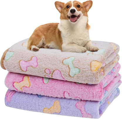 1 Pack 3 Dog Blankets, Soft Fluffy Fleece Pet Blanket Warm Sleep Mat Paw Print Design Puppy Kitten Throw Blanket Doggy Mat, Blanket for Dogs