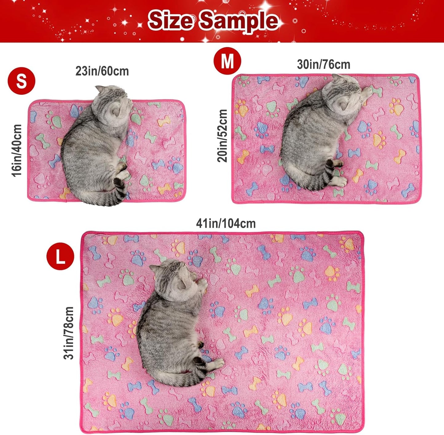 1 Pack 3 Dog Blankets, Soft Fluffy Fleece Pet Blanket Warm Sleep Mat Paw Print Design Puppy Kitten Throw Blanket Doggy Mat, Blanket for Dogs