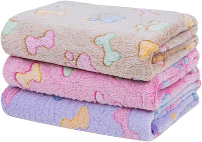 1 Pack 3 Dog Blankets, Soft Fluffy Fleece Pet Blanket Warm Sleep Mat Paw Print Design Puppy Kitten Throw Blanket Doggy Mat, Blanket for Dogs