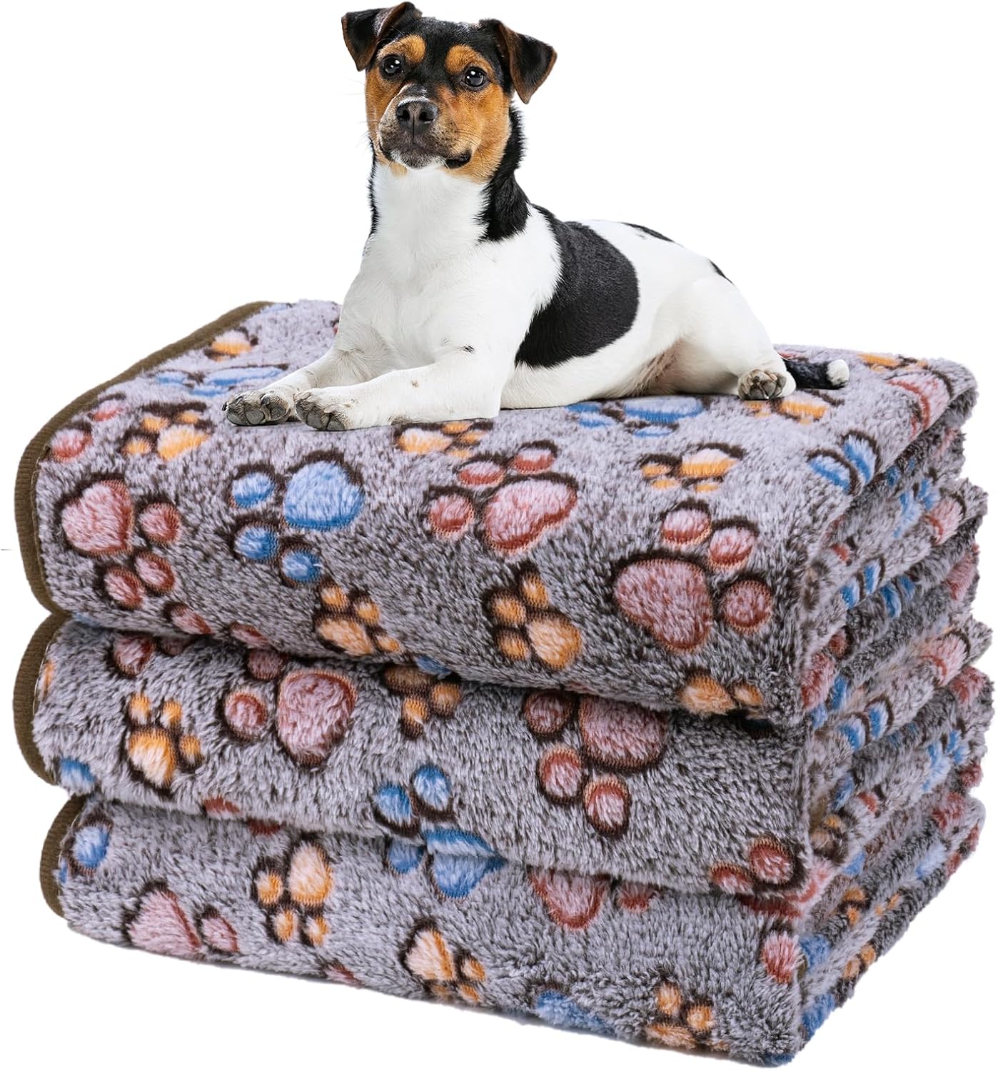 1 Pack 3 Dog Blankets, Soft Fluffy Fleece Pet Blanket Warm Sleep Mat Paw Print Design Puppy Kitten Throw Blanket Doggy Mat, Blanket for Dogs