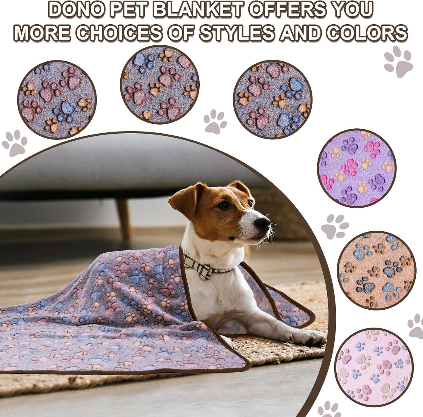1 Pack 3 Dog Blankets, Soft Fluffy Fleece Pet Blanket Warm Sleep Mat Paw Print Design Puppy Kitten Throw Blanket Doggy Mat, Blanket for Dogs