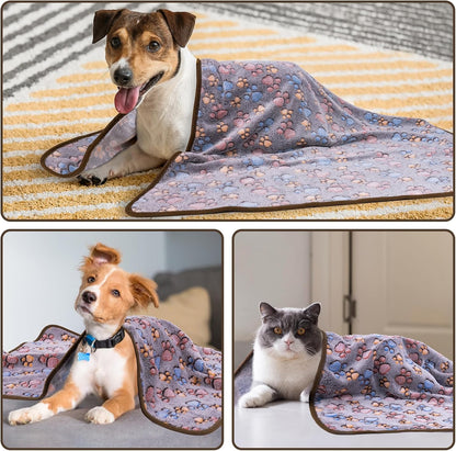 1 Pack 3 Dog Blankets, Soft Fluffy Fleece Pet Blanket Warm Sleep Mat Paw Print Design Puppy Kitten Throw Blanket Doggy Mat, Blanket for Dogs