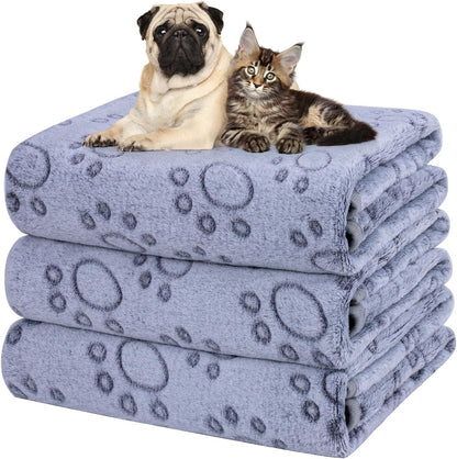 1 Pack 3 Dog Blankets, Soft Fluffy Fleece Pet Blanket Warm Sleep Mat Paw Print Design Puppy Kitten Throw Blanket Doggy Mat, Blanket for Dogs