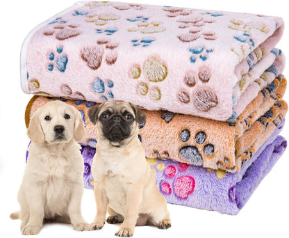 1 Pack 3 Dog Blankets, Soft Fluffy Fleece Pet Blanket Warm Sleep Mat Paw Print Design Puppy Kitten Throw Blanket Doggy Mat, Blanket for Dogs