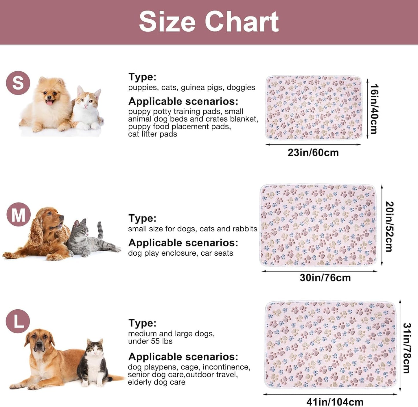 1 Pack 3 Dog Blankets, Soft Fluffy Fleece Pet Blanket Warm Sleep Mat Paw Print Design Puppy Kitten Throw Blanket Doggy Mat, Blanket for Dogs