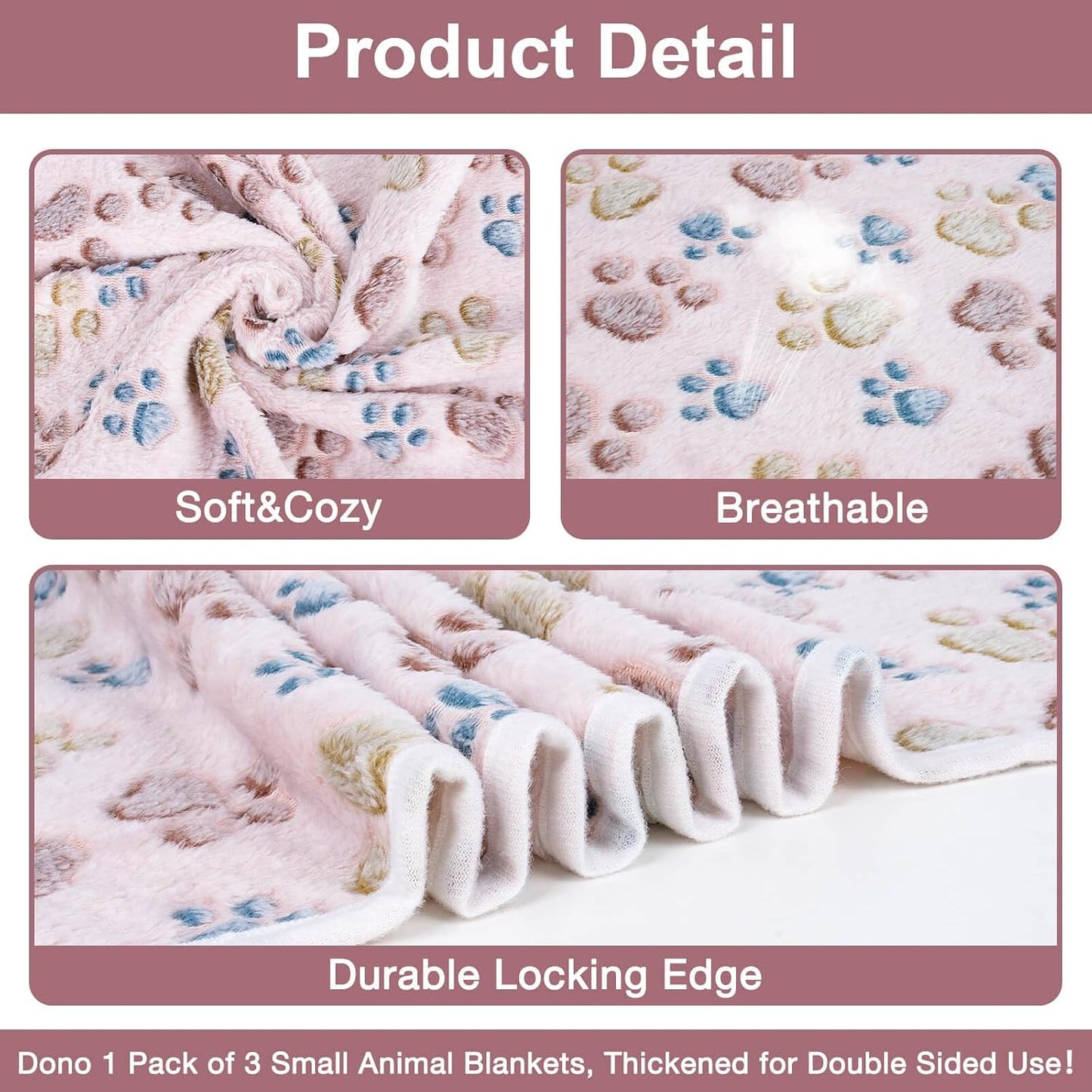 1 Pack 3 Dog Blankets, Soft Fluffy Fleece Pet Blanket Warm Sleep Mat Paw Print Design Puppy Kitten Throw Blanket Doggy Mat, Blanket for Dogs
