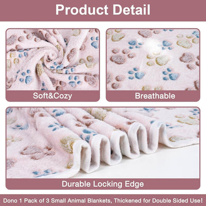 1 Pack 3 Dog Blankets, Soft Fluffy Fleece Pet Blanket Warm Sleep Mat Paw Print Design Puppy Kitten Throw Blanket Doggy Mat, Blanket for Dogs