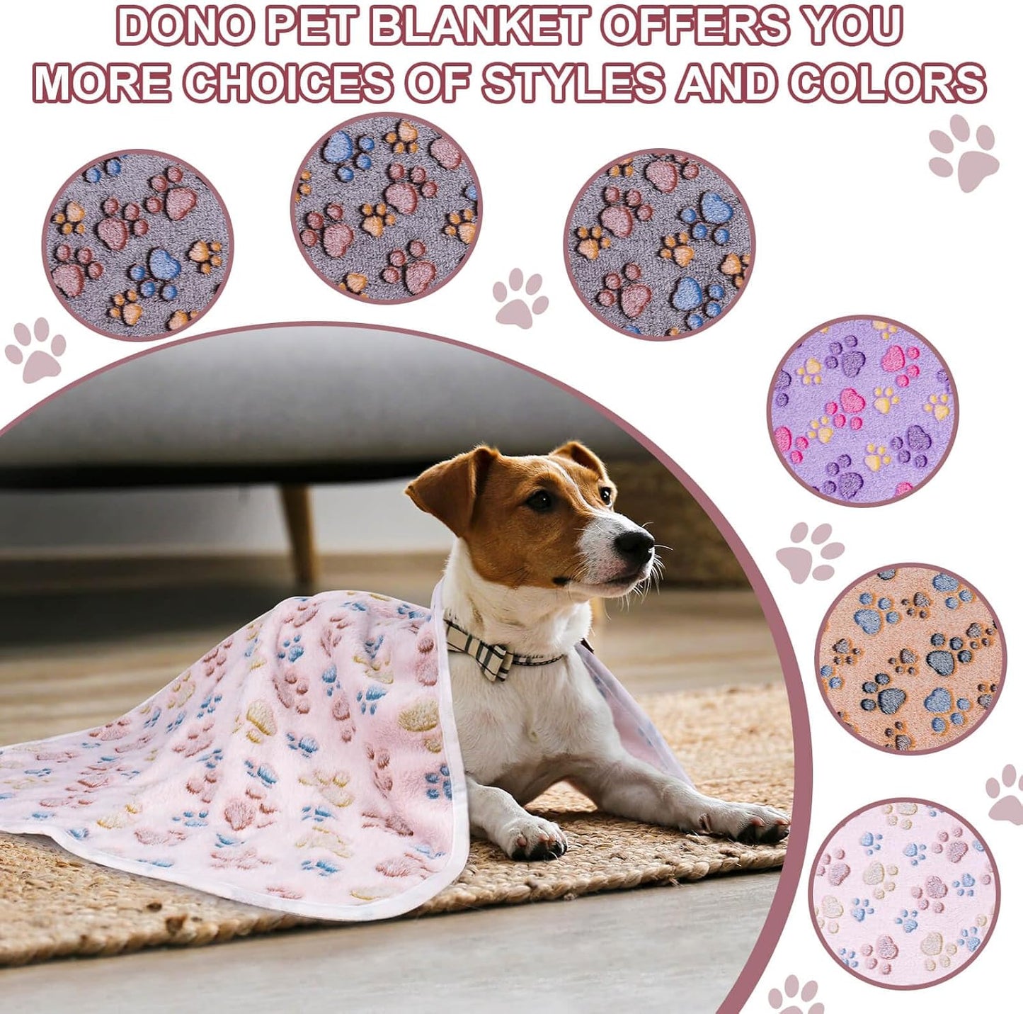 1 Pack 3 Dog Blankets, Soft Fluffy Fleece Pet Blanket Warm Sleep Mat Paw Print Design Puppy Kitten Throw Blanket Doggy Mat, Blanket for Dogs