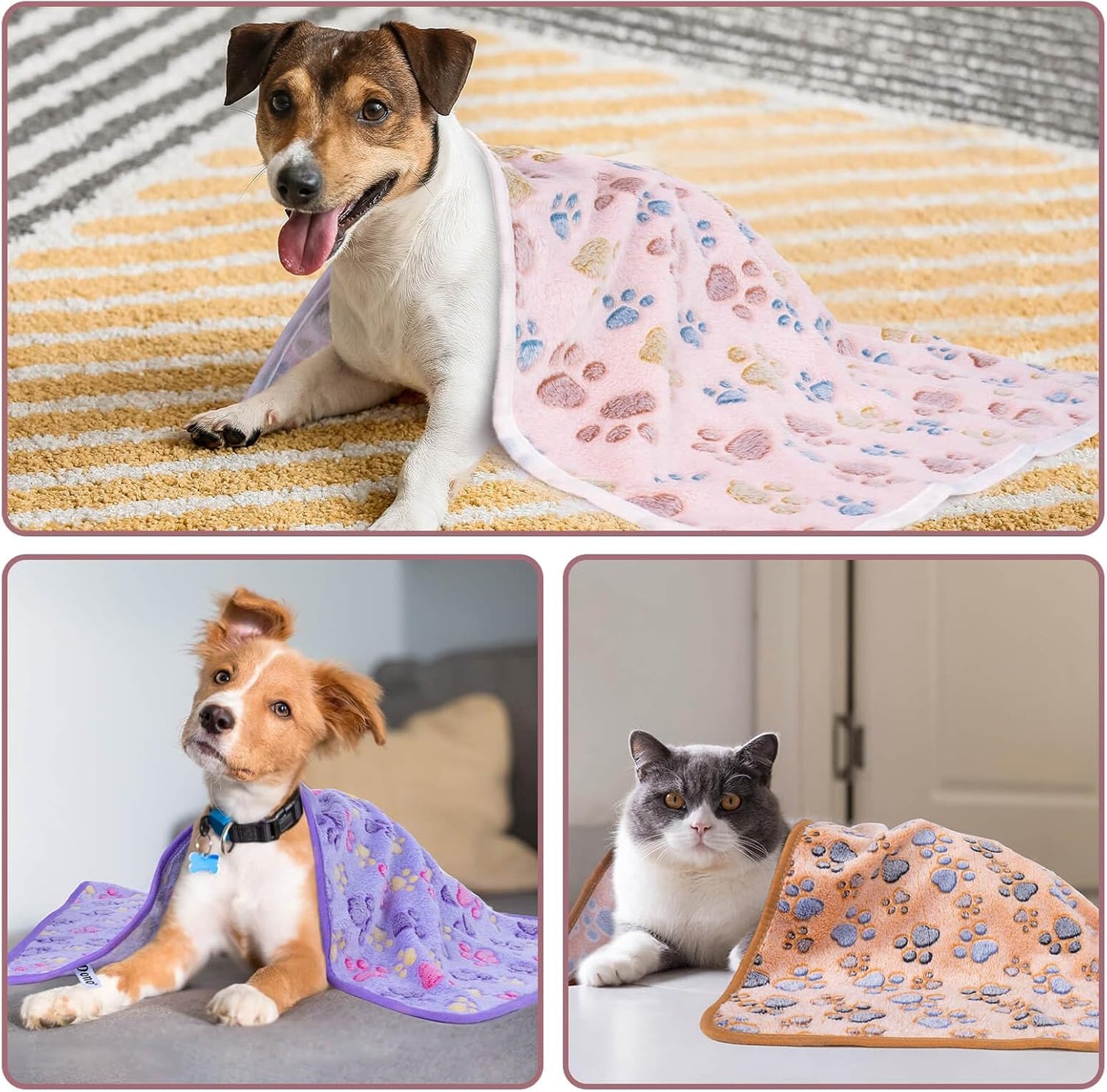 1 Pack 3 Dog Blankets, Soft Fluffy Fleece Pet Blanket Warm Sleep Mat Paw Print Design Puppy Kitten Throw Blanket Doggy Mat, Blanket for Dogs