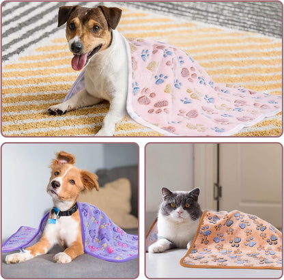 1 Pack 3 Dog Blankets, Soft Fluffy Fleece Pet Blanket Warm Sleep Mat Paw Print Design Puppy Kitten Throw Blanket Doggy Mat, Blanket for Dogs