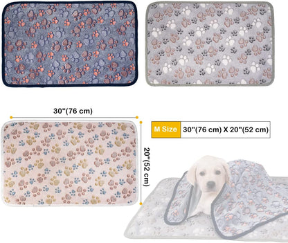 1 Pack 3 Dog Blankets, Soft Fluffy Fleece Pet Blanket Warm Sleep Mat Paw Print Design Puppy Kitten Throw Blanket Doggy Mat, Blanket for Dogs