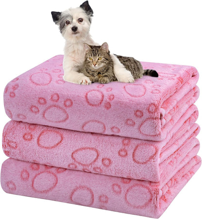 1 Pack 3 Dog Blankets, Soft Fluffy Fleece Pet Blanket Warm Sleep Mat Paw Print Design Puppy Kitten Throw Blanket Doggy Mat, Blanket for Dogs