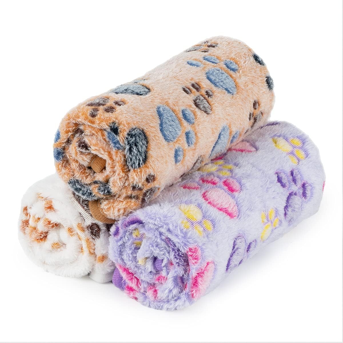 1 Pack 3 Dog Blankets, Soft Fluffy Fleece Pet Blanket Warm Sleep Mat Paw Print Design Puppy Kitten Throw Blanket Doggy Mat, Blanket for Dogs