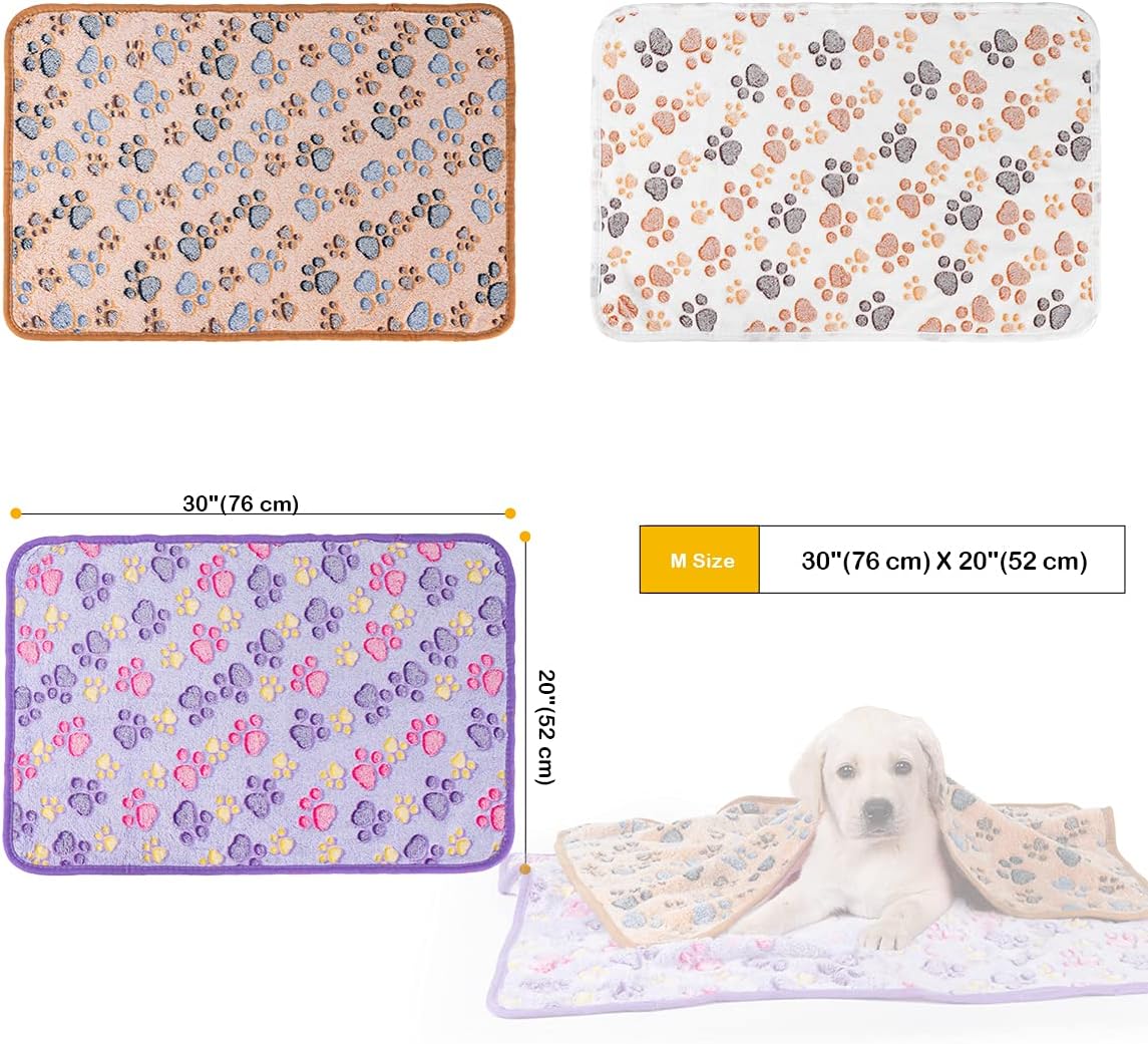 1 Pack 3 Dog Blankets, Soft Fluffy Fleece Pet Blanket Warm Sleep Mat Paw Print Design Puppy Kitten Throw Blanket Doggy Mat, Blanket for Dogs