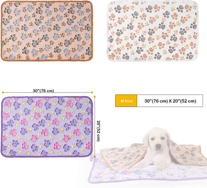 1 Pack 3 Dog Blankets, Soft Fluffy Fleece Pet Blanket Warm Sleep Mat Paw Print Design Puppy Kitten Throw Blanket Doggy Mat, Blanket for Dogs