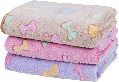 1 Pack 3 Dog Blankets, Soft Fluffy Fleece Pet Blanket Warm Sleep Mat Paw Print Design Puppy Kitten Throw Blanket Doggy Mat, Blanket for Dogs