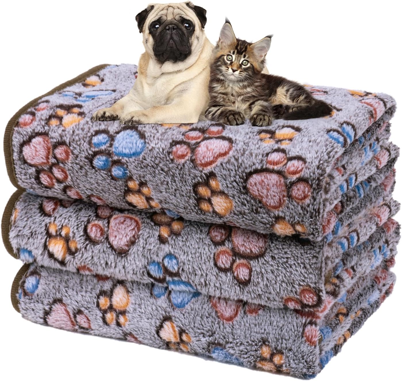 1 Pack 3 Dog Blankets, Soft Fluffy Fleece Pet Blanket Warm Sleep Mat Paw Print Design Puppy Kitten Throw Blanket Doggy Mat, Blanket for Dogs