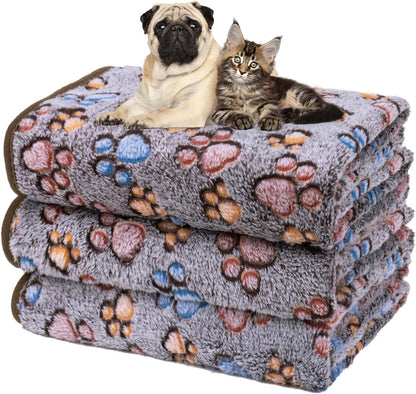 1 Pack 3 Dog Blankets, Soft Fluffy Fleece Pet Blanket Warm Sleep Mat Paw Print Design Puppy Kitten Throw Blanket Doggy Mat, Blanket for Dogs